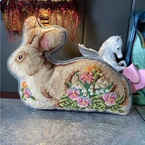 Vintage 1990’s Lillian Vernon Needlepoint Bunny Pillow